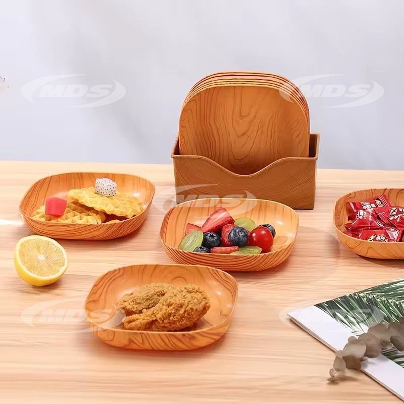 Tableware set wood grain color fruit cake food storage plastic tray dessert snack dishes plastic plates