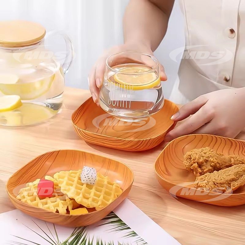 Tableware set wood grain color fruit cake food storage plastic tray dessert snack dishes plastic plates