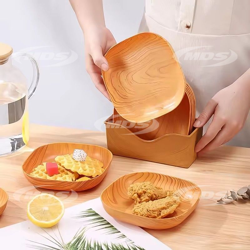 Tableware set wood grain color fruit cake food storage plastic tray dessert snack dishes plastic plates