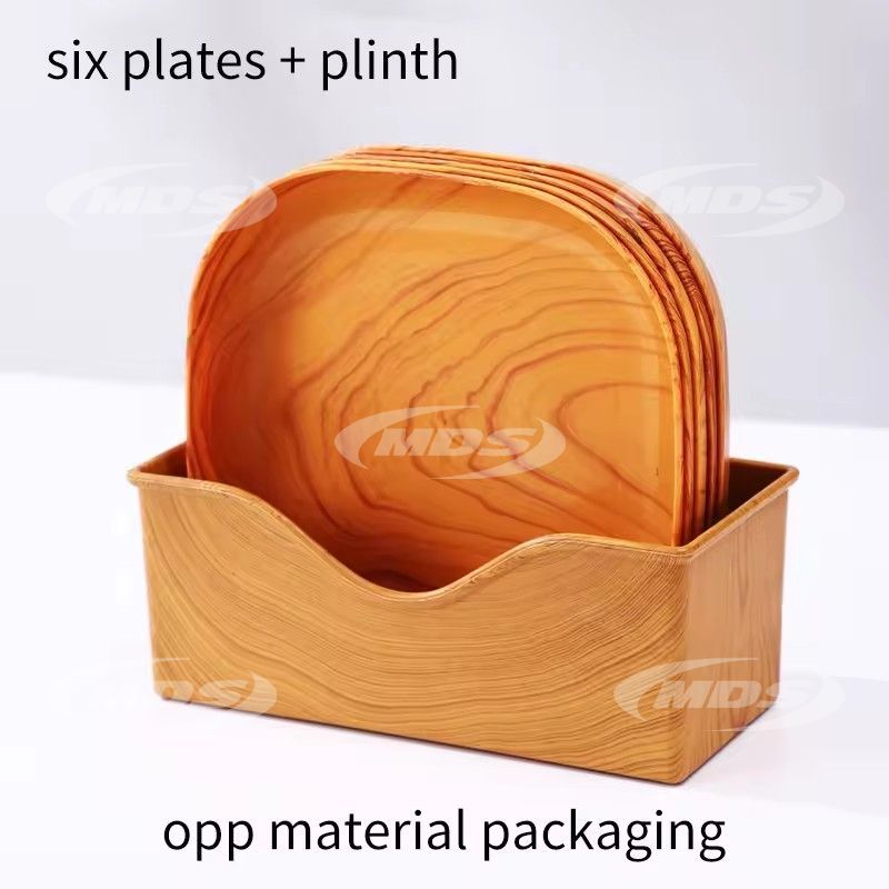 Tableware set wood grain color fruit cake food storage plastic tray dessert snack dishes plastic plates