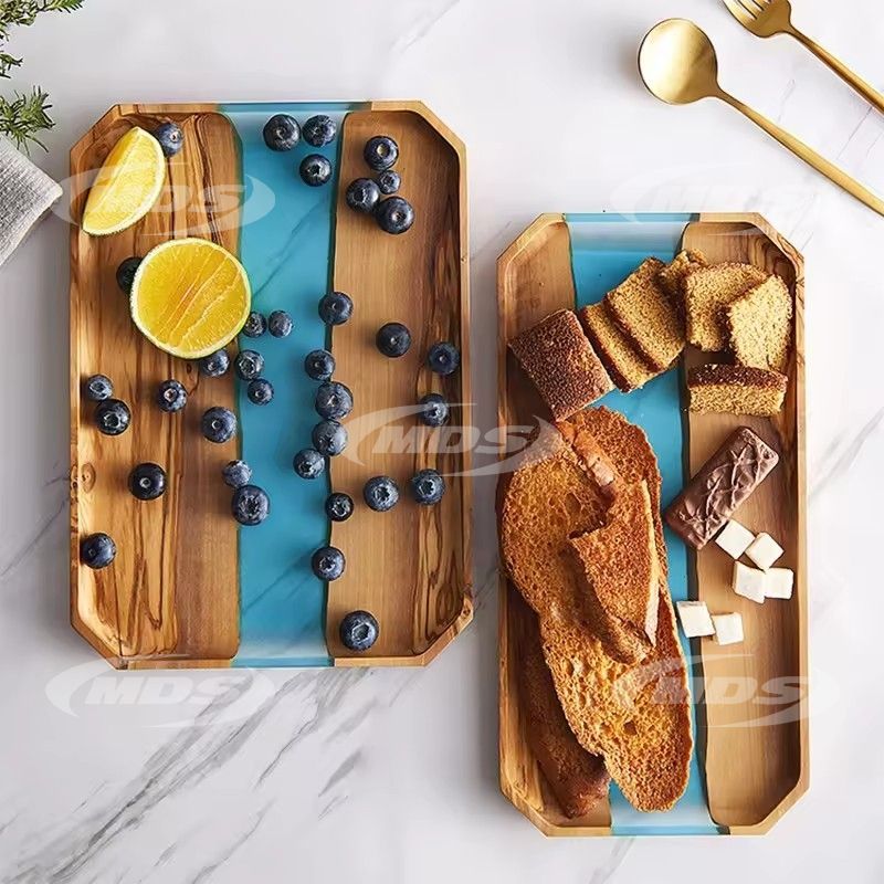 Ukraine handmade olive wood and epoxy resin octagonal tray hotel restaurant rectangular wood serving tray