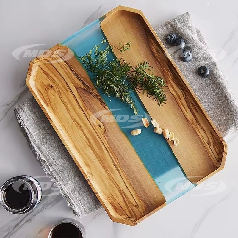 Ukraine handmade olive wood and epoxy resin octagonal tray hotel restaurant rectangular wood serving tray