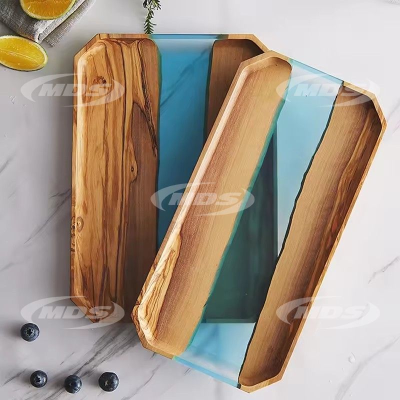 Ukraine handmade olive wood and epoxy resin octagonal tray hotel restaurant rectangular wood serving tray