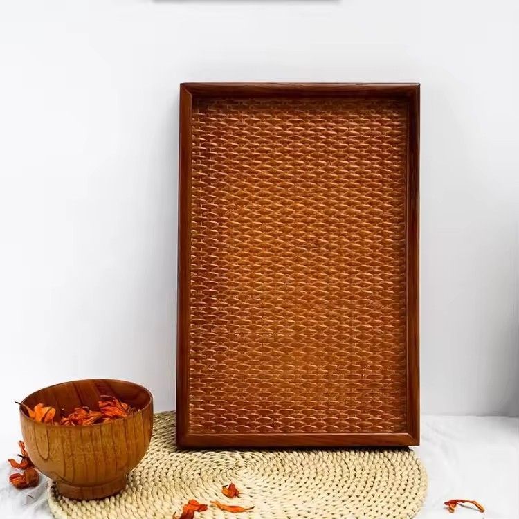 Wholesale custom rectangle flat plate fraxinus chinensis wood serving rattan tray