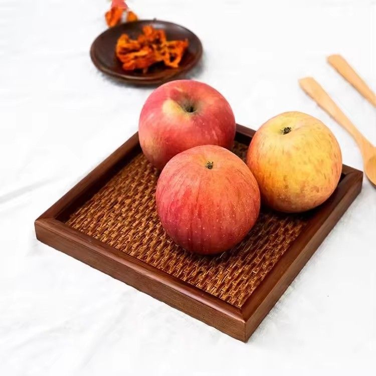 Wholesale custom rectangle flat plate fraxinus chinensis wood serving rattan tray