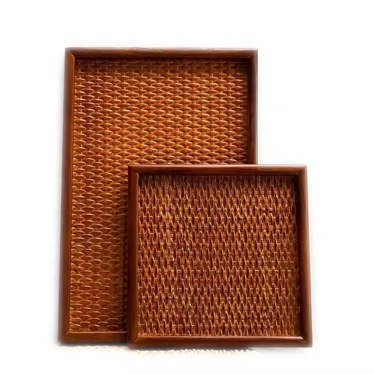 Wholesale custom rectangle flat plate fraxinus chinensis wood serving rattan tray