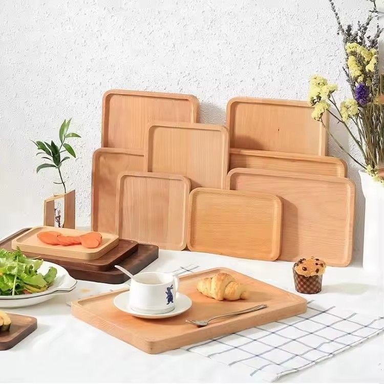 Wood plates for food coffee fruit cookie western restaurant rectangular natural solid wood tray