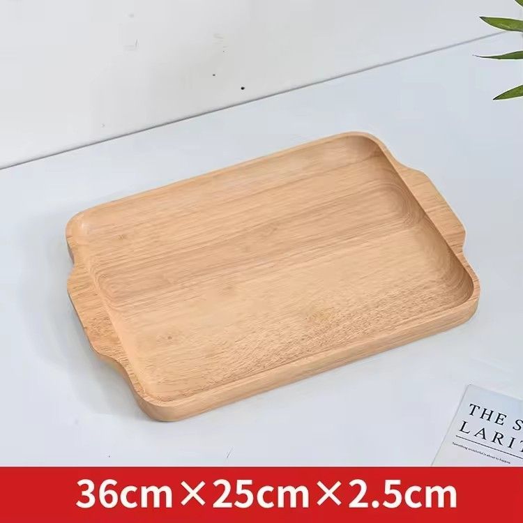 Wooden pizza cake serving trays with handle creative rectangle handmade rubber wood tray