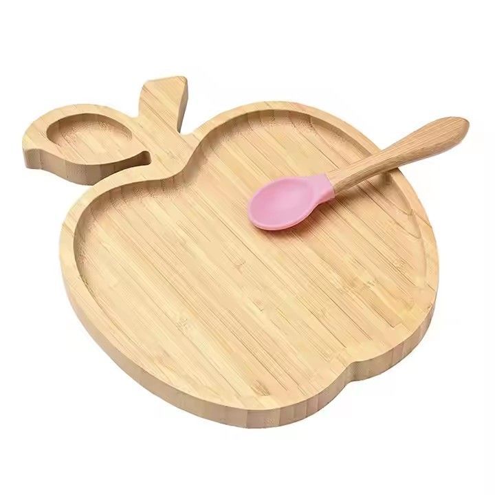 Custom cartoon baby silicone suction plate bamboo suction baby plate with spoon