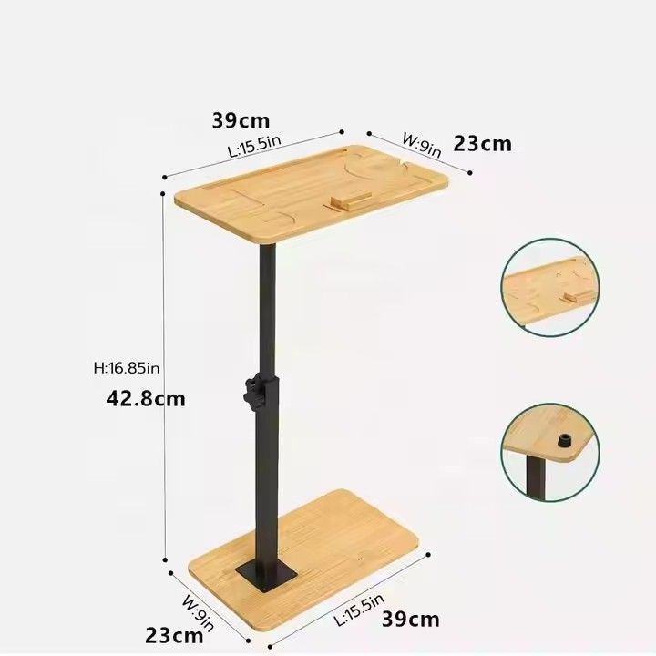 360° rotating phone holder bamboo sofa side table free standing adjustable sofa arm tray table