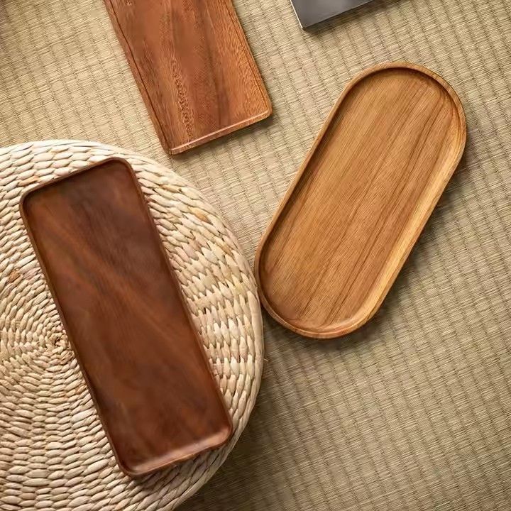 Black walnut wood serving platters and trays for tea food appetizer tray rectangle oval wooden plates for steak