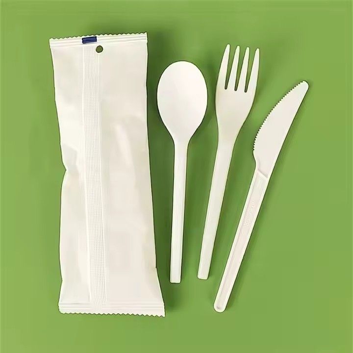 Compostable cutlery flatware set wholesale eco friendly pla fork spoon and knives napkin