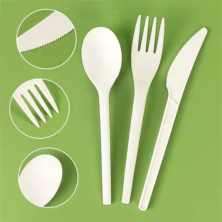 Compostable cutlery flatware set wholesale eco friendly pla fork spoon and knives napkin