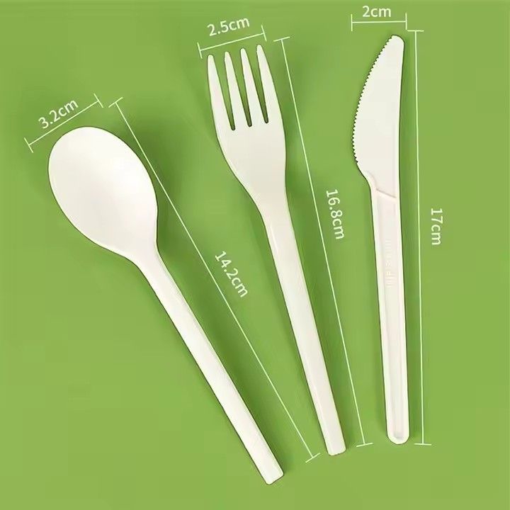 Compostable cutlery flatware set wholesale eco friendly pla fork spoon and knives napkin