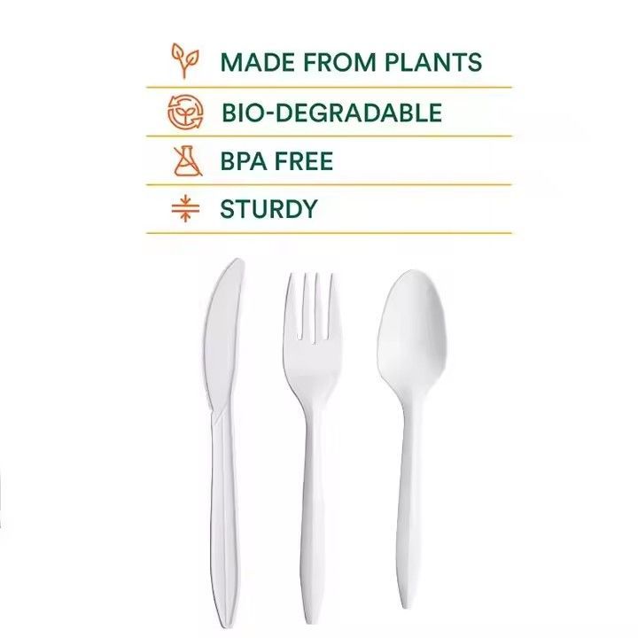 Eco friendly disposable cutlery set compostable durable utensils cornstarch flatware includes fork knife spoon