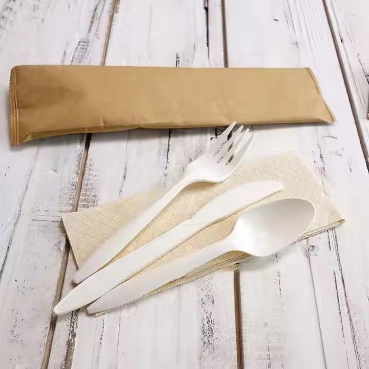 Eco friendly disposable cutlery set compostable durable utensils cornstarch flatware includes fork knife spoon