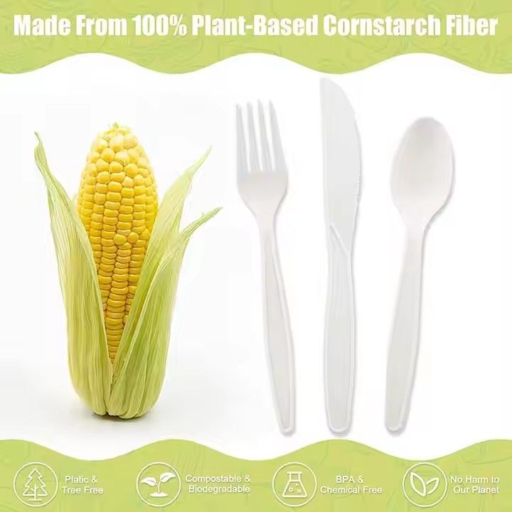 Eco friendly disposable cutlery set compostable durable utensils cornstarch flatware includes fork knife spoon