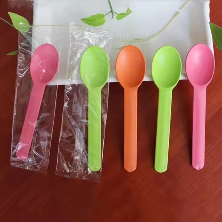 Disposable colored cornstarch yogurt spoon cutlery biodegradable compostable spoons