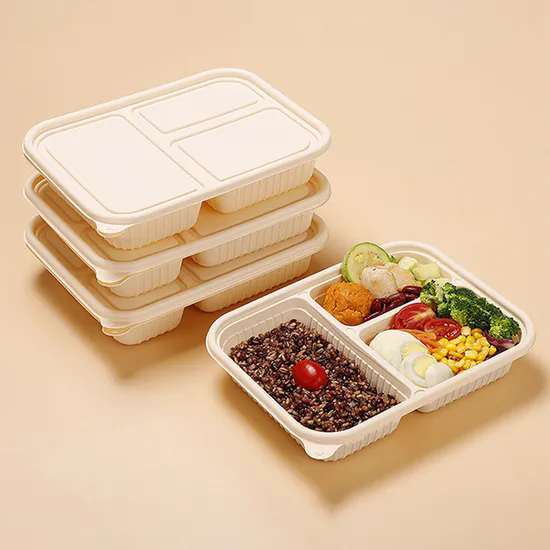 Meal Prep 3 Compartment Cornstarch Lunch Box Disposable Food Container with Lid