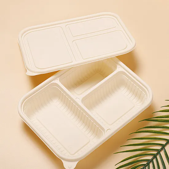 Meal Prep 3 Compartment Cornstarch Lunch Box Disposable Food Container with Lid