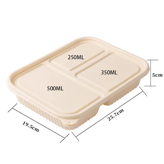 Meal Prep 3 Compartment Cornstarch Lunch Box Disposable Food Container with Lid