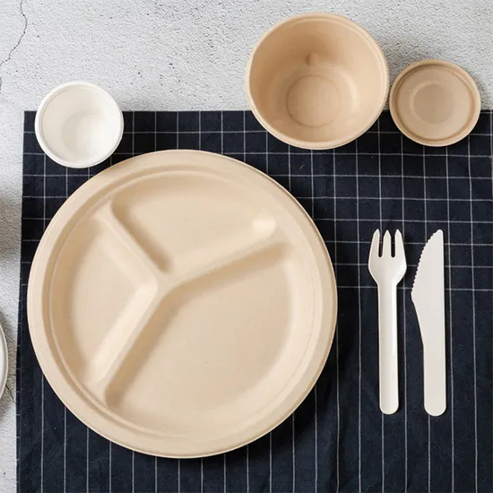 Compostable Disposable Pulp Paper Plates Durable Biodegradable Round Sugarcane Bagasse Plate