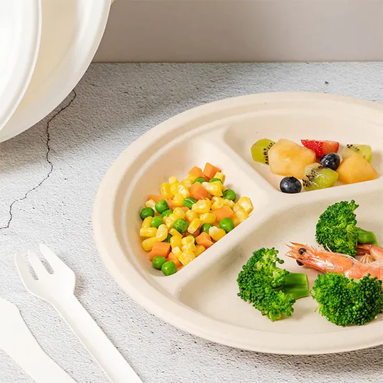 Compostable Disposable Pulp Paper Plates Durable Biodegradable Round Sugarcane Bagasse Plate