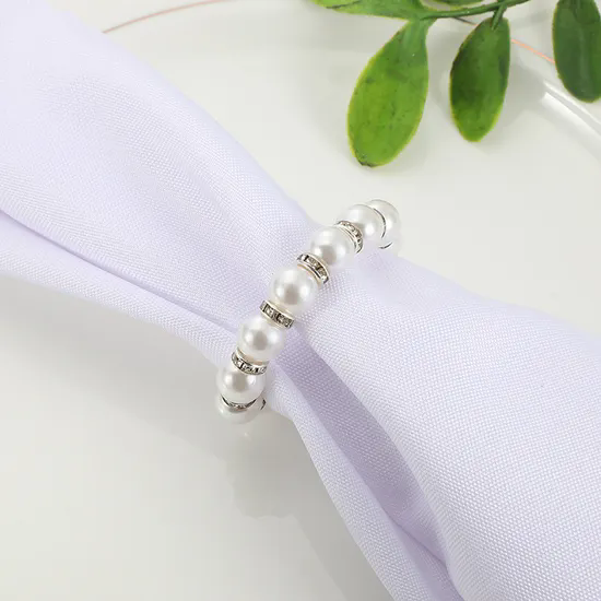 Wedding Banquet Party Decor Napkin Holder Decorative Dinner Table White Pearl Beads Napkin Rings