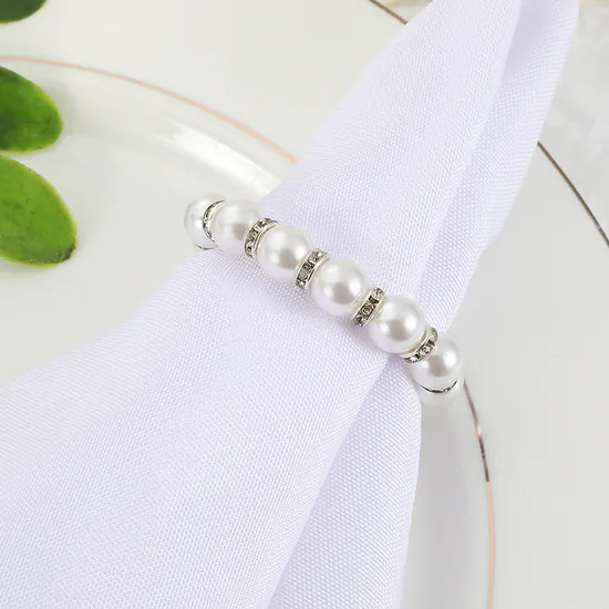 Wedding Banquet Party Decor Napkin Holder Decorative Dinner Table White Pearl Beads Napkin Rings