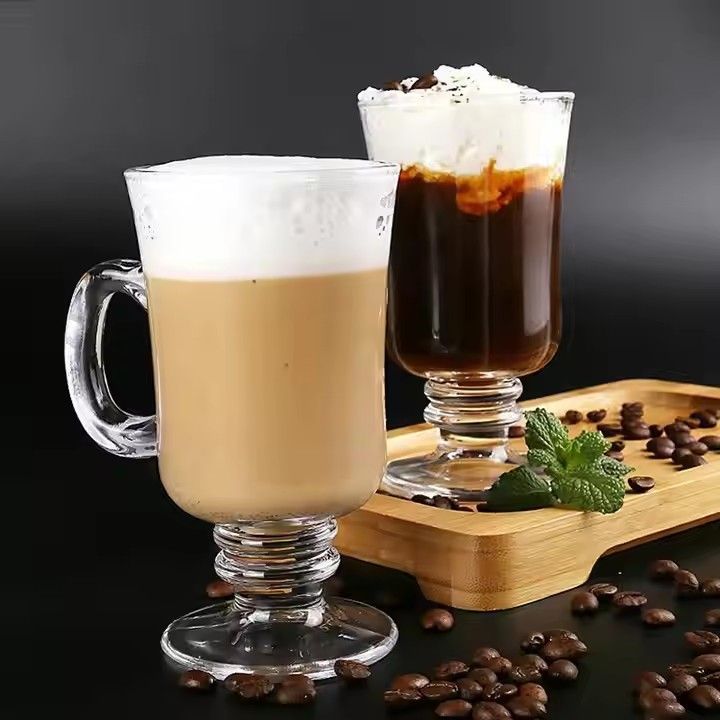 Creative customized handle design hear-resistant glass iced coffee cup milk tea cup