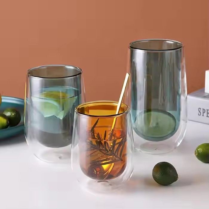 Eco-friendly Double Wall Colored Glass Cup With High Borosilicate Glass