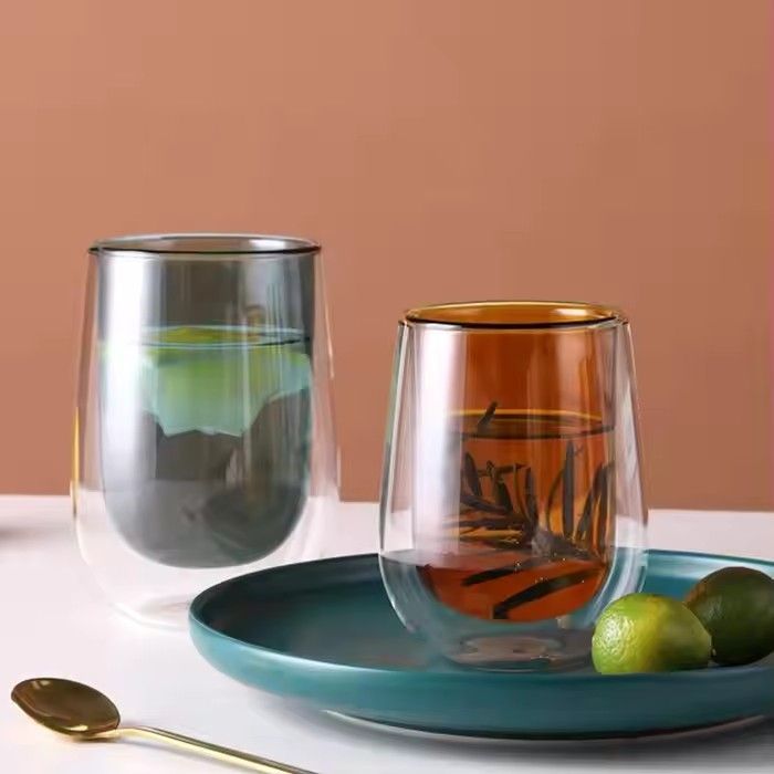 Eco-friendly Double Wall Colored Glass Cup With High Borosilicate Glass