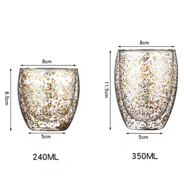 Wholesale double wall glass cup shiny stars reusable color stars hot selling mugs 250ml 350ml