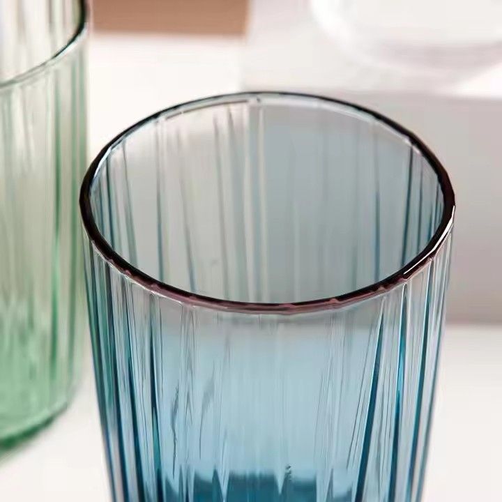 280ml Wholesale Custom Mug High Borosilicate Glass Cups Shot Glasses Striped Glass Water Mug Tumbler Cup