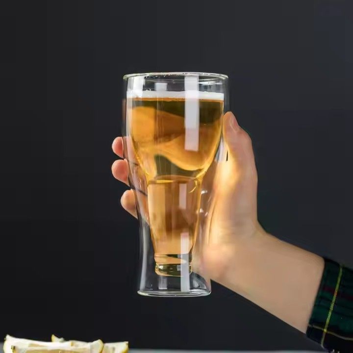 Beer Glasses Clear Double Wall Insulated Pub Mugs Upside Down Design Holds One Full Beer Bottle Freezable Glass for Beer Lovers