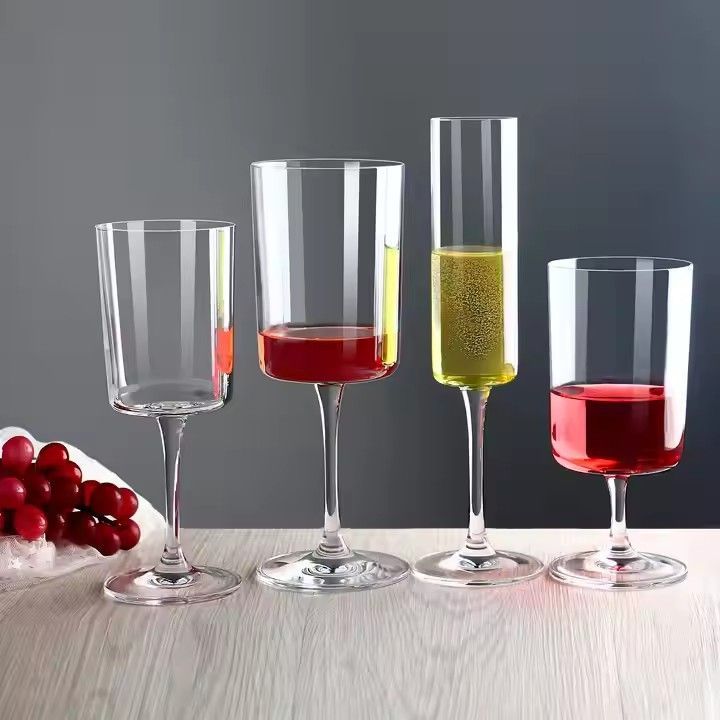 Handmade Thin Crystal Clear High Quality Modern Long Stem Edge Square Red Wine & White Wine Champagne Glasses for Wedding