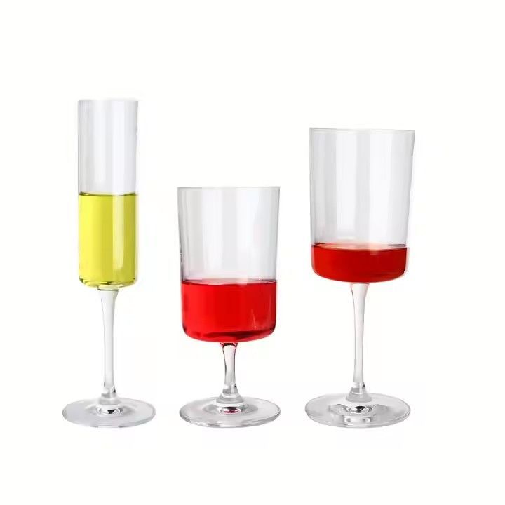 Handmade Thin Crystal Clear High Quality Modern Long Stem Edge Square Red Wine & White Wine Champagne Glasses for Wedding