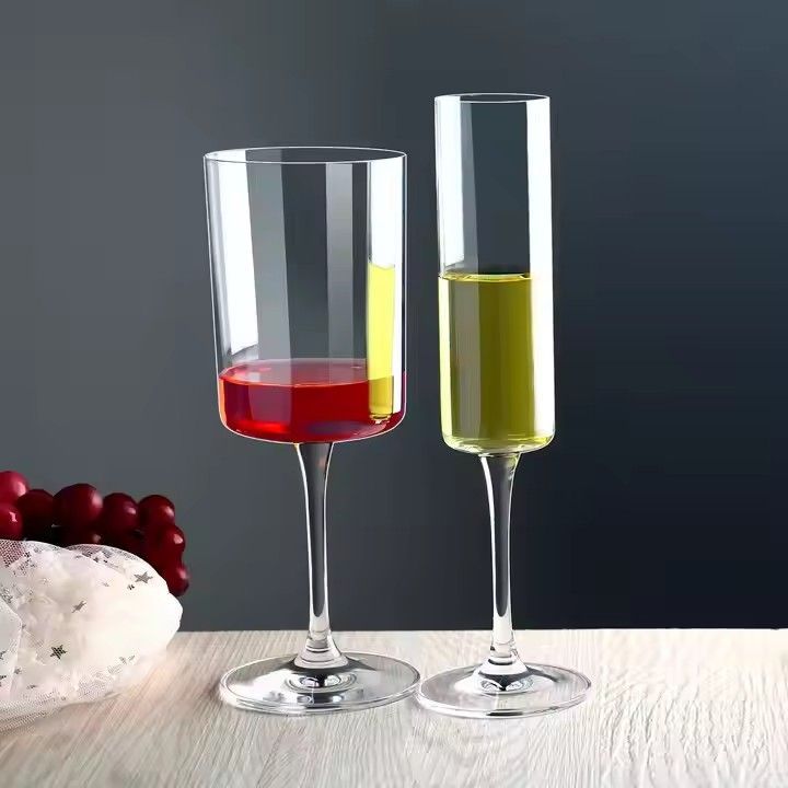 Handmade Thin Crystal Clear High Quality Modern Long Stem Edge Square Red Wine & White Wine Champagne Glasses for Wedding