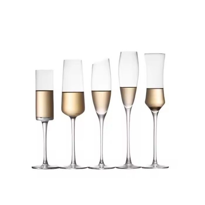 Factory Wholesale Modern Long Stem Creativity Flutes Minimalist Transparency Luxury Custom Crystal Champagne Glass With Gold Rim