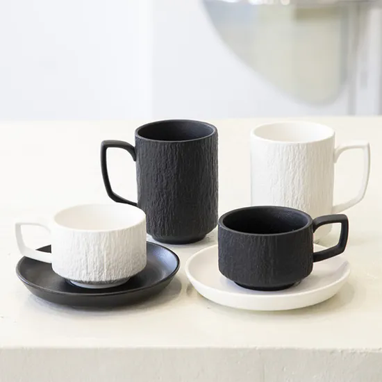 Creative Ceramic Drinkware Ceramics Cappuccino Mug Stone Pattern Ceramic Cup&Saucer