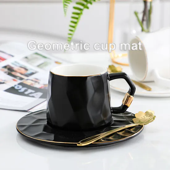 European Style Home Ceramic Coffee Cups Mugs Irregular Gold Rim Ceramic Coffee Cup and Saucer Sets