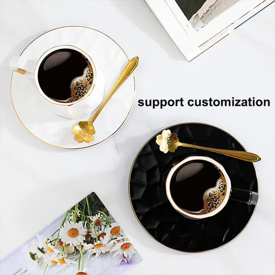 European Style Home Ceramic Coffee Cups Mugs Irregular Gold Rim Ceramic Coffee Cup and Saucer Sets