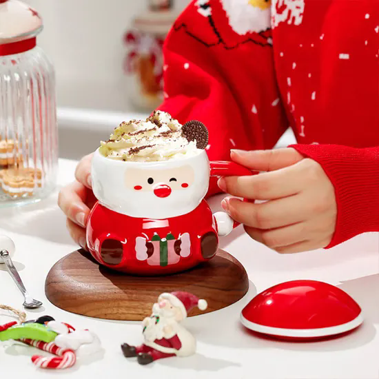 Christmas Ceramic Mug Cup with Lid Spoon Gift Xmas China Wholesale Custom Ceramic Mug with Lid