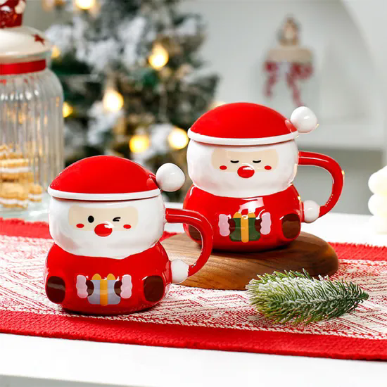 Christmas Ceramic Mug Cup with Lid Spoon Gift Xmas China Wholesale Custom Ceramic Mug with Lid