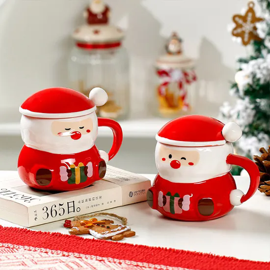 Christmas Ceramic Mug Cup with Lid Spoon Gift Xmas China Wholesale Custom Ceramic Mug with Lid