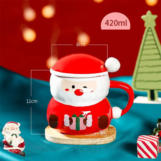 Christmas Ceramic Mug Cup with Lid Spoon Gift Xmas China Wholesale Custom Ceramic Mug with Lid