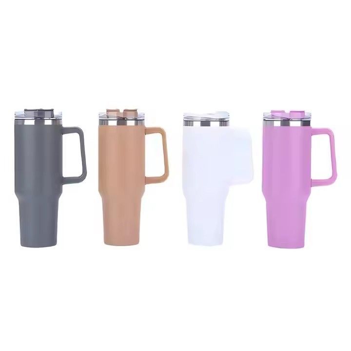 Custom double wall vacuum stainless steel metal insulated coffee mugs 40oz tumbler with handle and straw lid