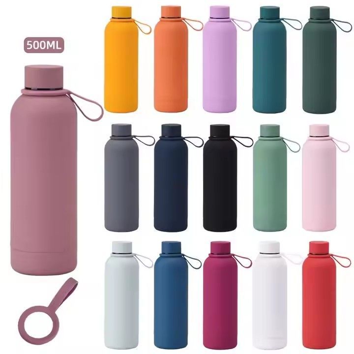 Custom logo drink bottle 500ml stainless steel double wall vacuum flask rubber paint matte sports water bottle