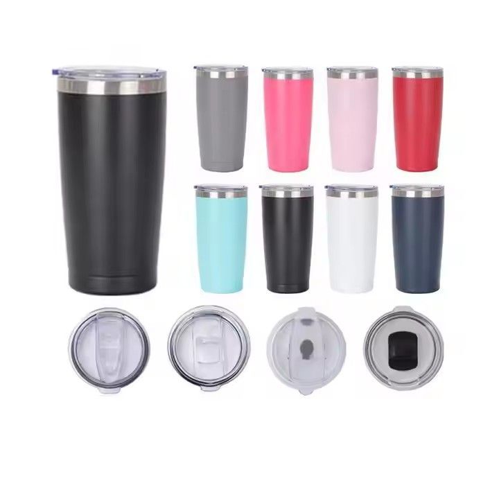 Double wall stainless steel vacuum tumbler car mugs 20 oz travel beer coffee mug with lid and straw