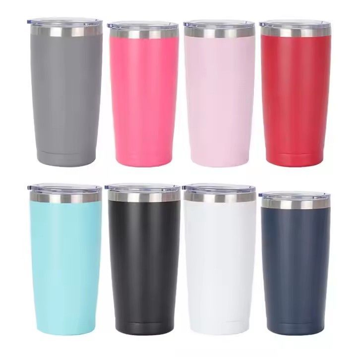 Double wall stainless steel vacuum tumbler car mugs 20 oz travel beer coffee mug with lid and straw